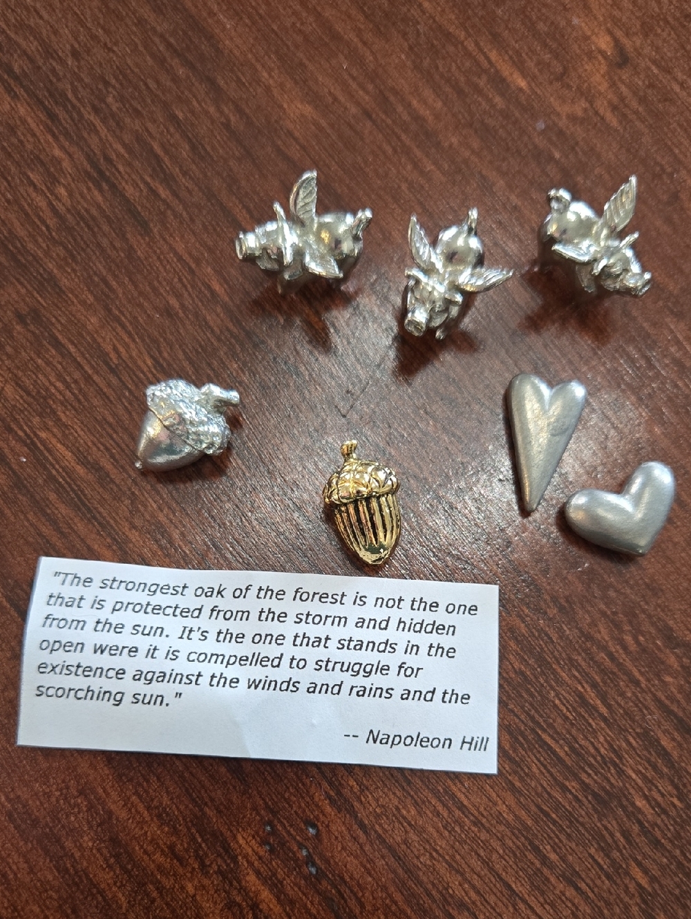 Mixed Metal Pocket Charms Set - Hearts, Acorns, Flying Pigs